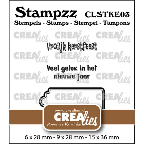 Crealies • Stampzz Stempelset Kerst 03: 2 teksten + 1 tag/label