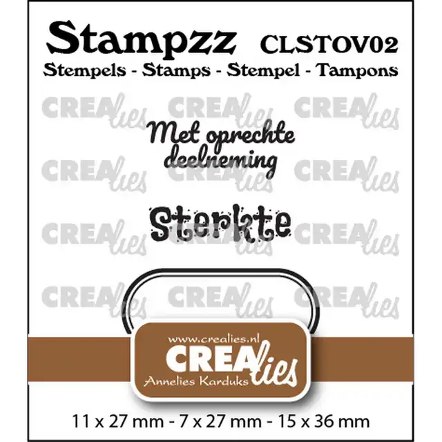 Crealies • Stampzz Stempelset Overlijden 02: 2 teksten + 1 tag/label