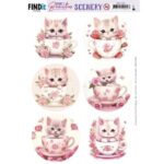 Scenery Push out - Berries Beauties - Kitten in Cup - Round