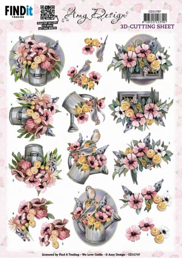 3D Cutting Sheet - Amy Design - Bucket and Flowers