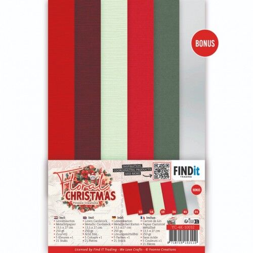 Linnen Cardstock Pack – Yvonne Ceations – Floral Christmas- 4K