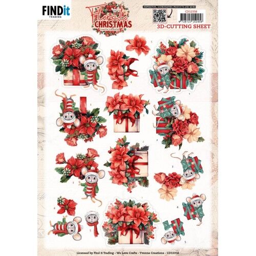 3D Knipvel  – Yvonne Ceations – Floral Christmas- Floral Presents