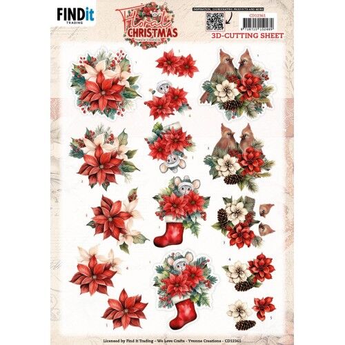 3D Knipvel  – Yvonne Ceations – Floral Christmas- Floral Poinsettia