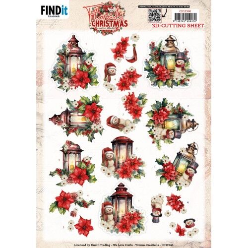 3D Knipvel  – Yvonne Ceations – Floral Christmas- Floral Lantern