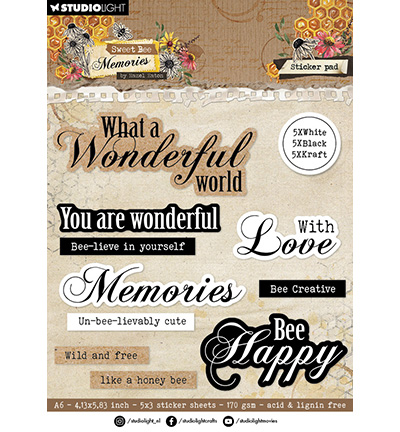 Studiolight –  Sticker Paper Pad Sentiments Sweet Bee Memories nr.35