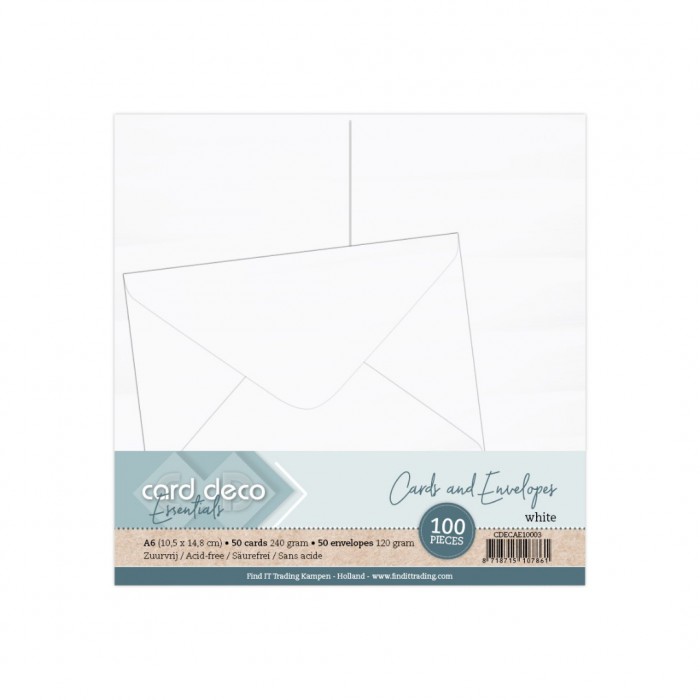 **WEEK ACTIE ** 50 kaarten + 50 enveloppen A6 – White – Card Deco