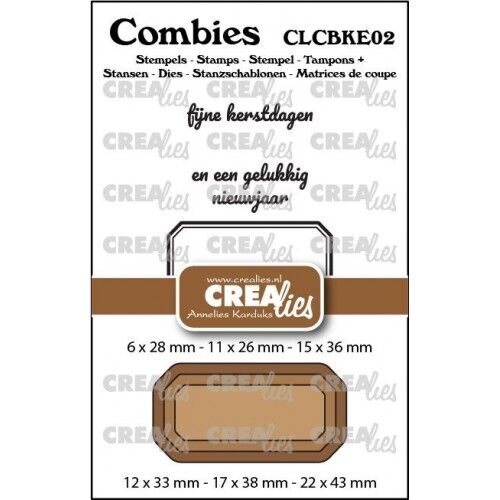 Crealies Snijmal + stempel – Combies Stempelsset Kerst 02: 2 teksten + 1 tag/label