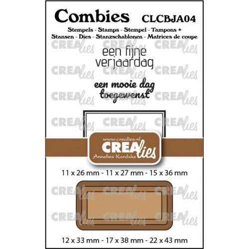 Crealies Snijmal + stempel – Combies Stempelsset Jarig 04: 2 teksten + 1 tag/label