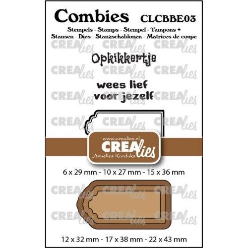 Crealies Snijmal + stempel – Combies Stempelsset Beterschap 03: 2 teksten + 1 tag/label