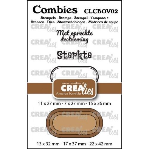 Crealies Snijmal + stempel -Combies Stempelsset Overlijden 02: 2 teksten + 1 tag/label