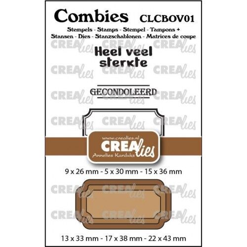 Crealies Snijmal + stempel – Combies Stempelsset Overlijden 01: 2 teksten + 1 tag/label