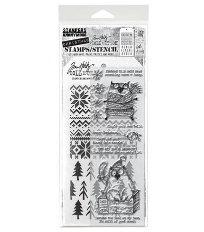 Stampers Anonymous – Mixed Media #34 Snarky Cat Christmas Stamps/Stencil (THMM134) – Tim Holtz