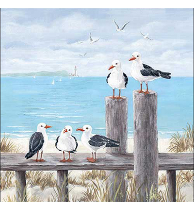 Servetten 5st – Seagulls on the dock