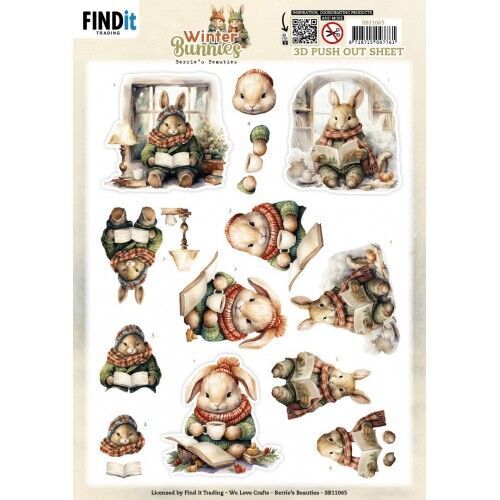 3D Pushout Sheet – Berries Beauties – Winter Bunnies – Reading Bunnies