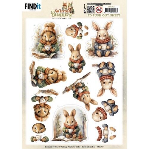 3D Pushout Sheet – Berries Beauties – Winter Bunnies – Drinking Bunnies