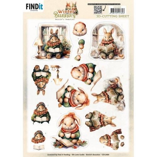 3D Cutting Sheet – Berries Beauties – Winter Bunnies – Reading Bunnies