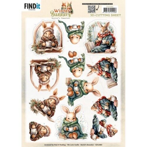 3D Cutting Sheet – Berries Beauties – Winter Bunnies – Cosy Bunnies