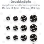 Drukknoppen zwart 12st, 6mm, 8mm, 10mm, 12mm