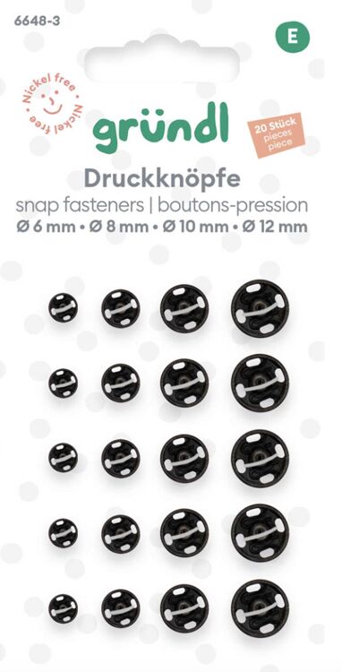 Drukknoppen zwart 12st, 6mm, 8mm, 10mm, 12mm