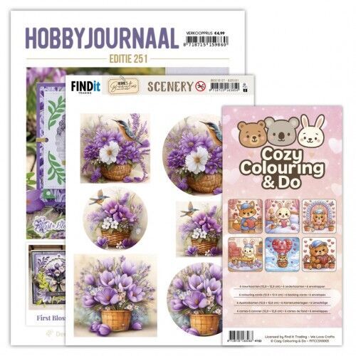 SET Hobbyjournaal 251 – Findit Color – Cozy Colouring Cards Set – Cozy Day Love