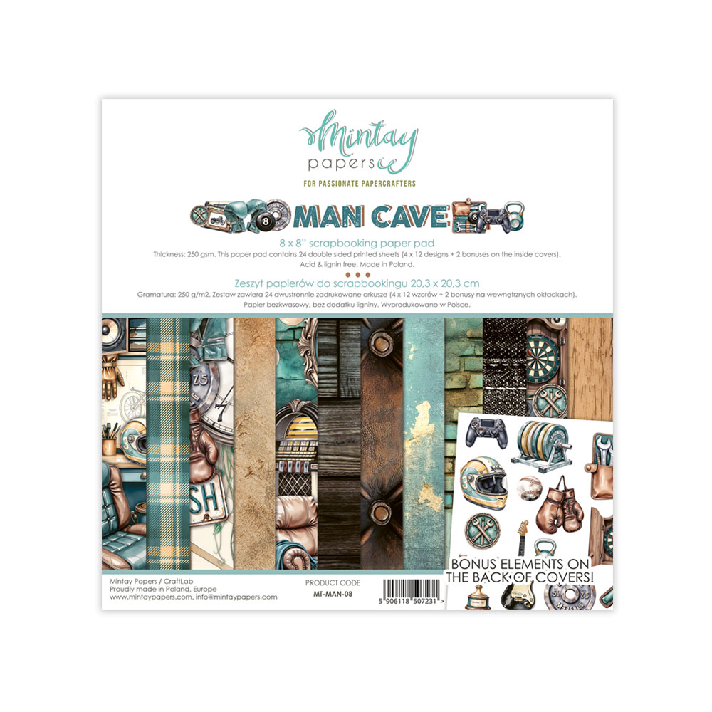 Mintay Man Cave 8×8 Inch Scrapbooking Paper Pad (MT-MAN-08)