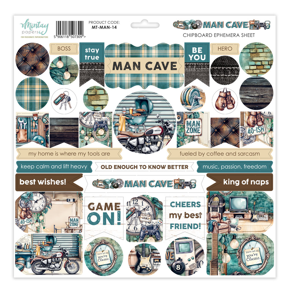 Mintay Man Cave 12×12 Inch Chipboard Ephemera Sheet (MT-MAN-14)