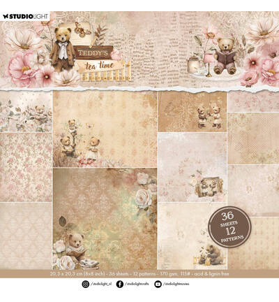 StudioLight Design Paper Pad 12 patterns Teddy’s Tea Time nr. 422