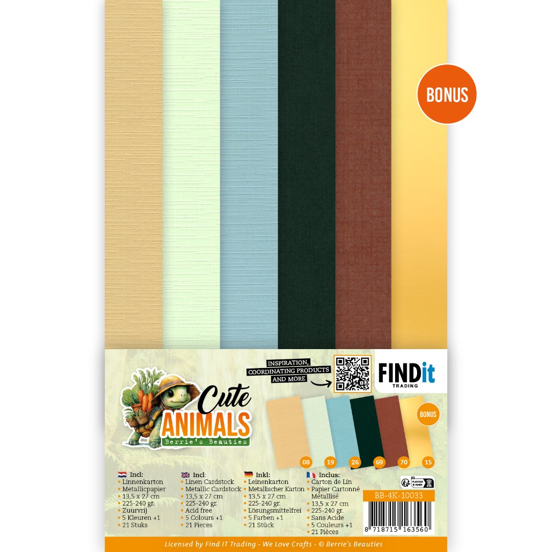 Linnen Cardstock Pack - Berries Beauties - Cute Animals - 4K