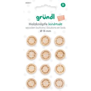 Houten knopen 'Hand Made' 15mm 12st