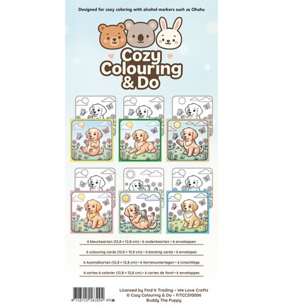 Cozy Colouring Kleurkaartenset – Buddy de puppy buitenavonturen