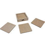 Onderzetters vierkant berken triplex 6pcs in houder