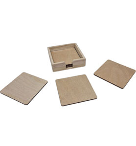 Onderzetters vierkant berken triplex 6pcs in houder