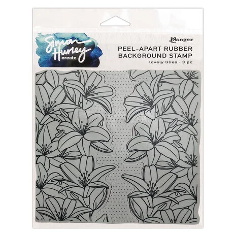 **-50%** Ranger SH Cling Rubber Background Stamp 6×6 Lilies HUR75479 Simon Hurley