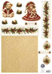 Fairybells combi knipvel voor pop-up en decoupage - kerst rood-beige