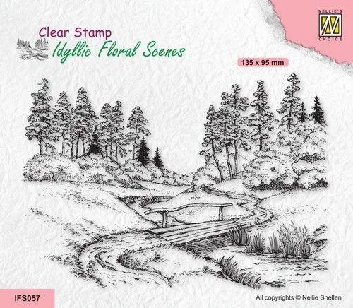 Nellie’s Choice clearstamp – Idyllic Floral – beek met brug